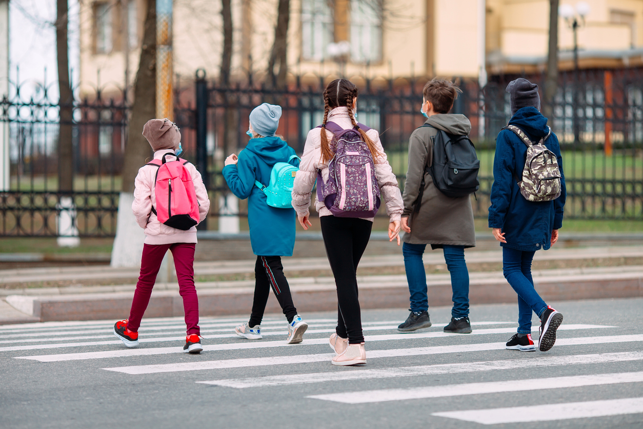 School children cross the road