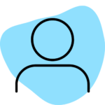 Person graphic with light blue blob background