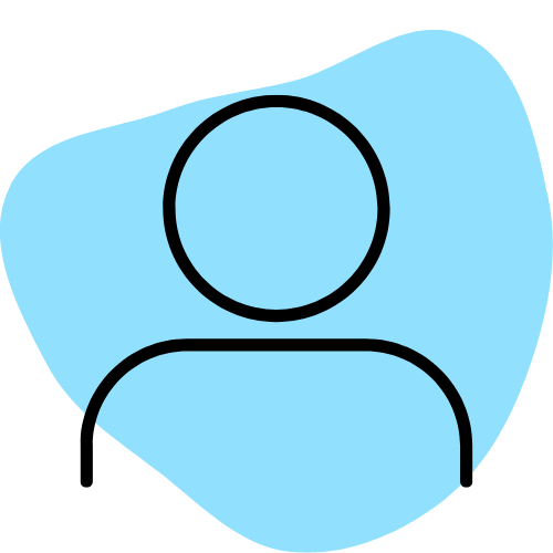 Person graphic with light blue blob background